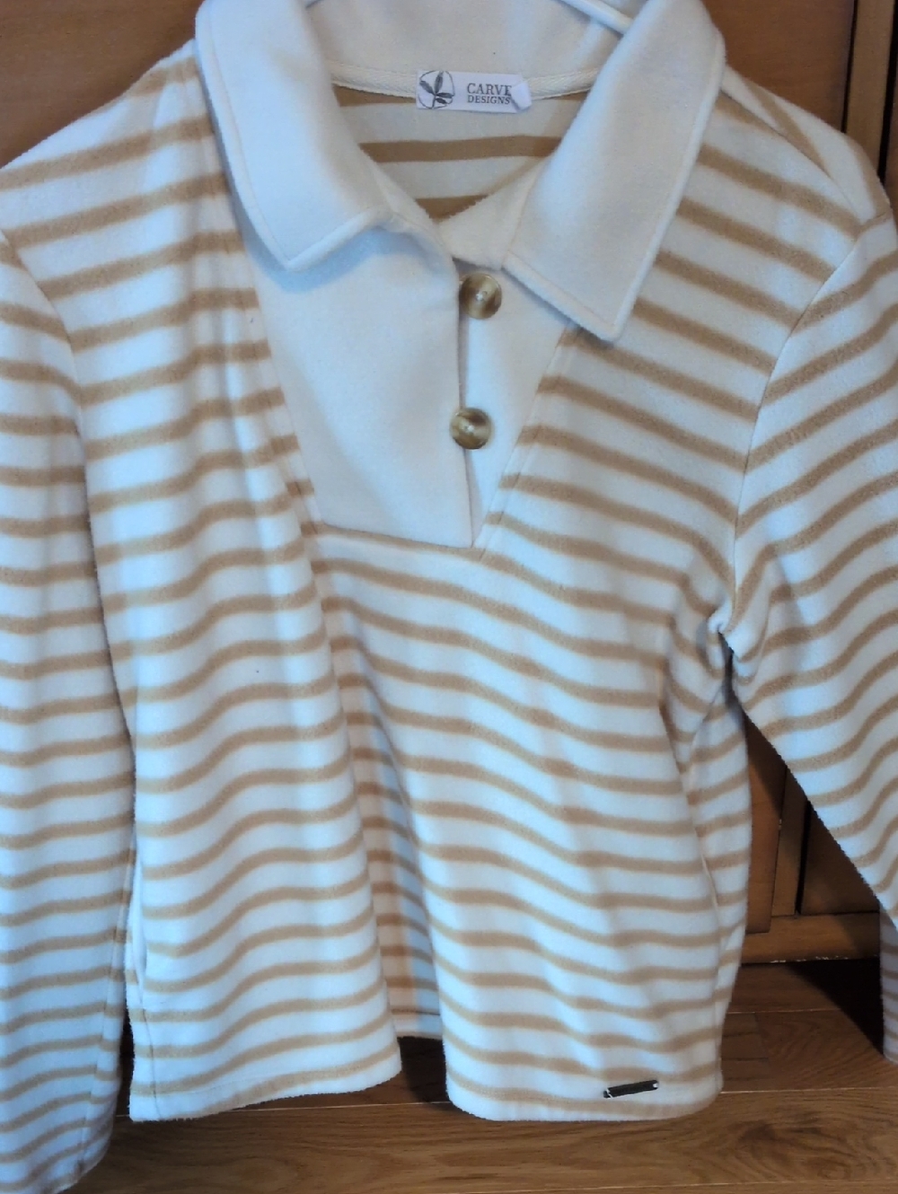 Carve Designs Cream & Tan Striped Polo Sweatshirt